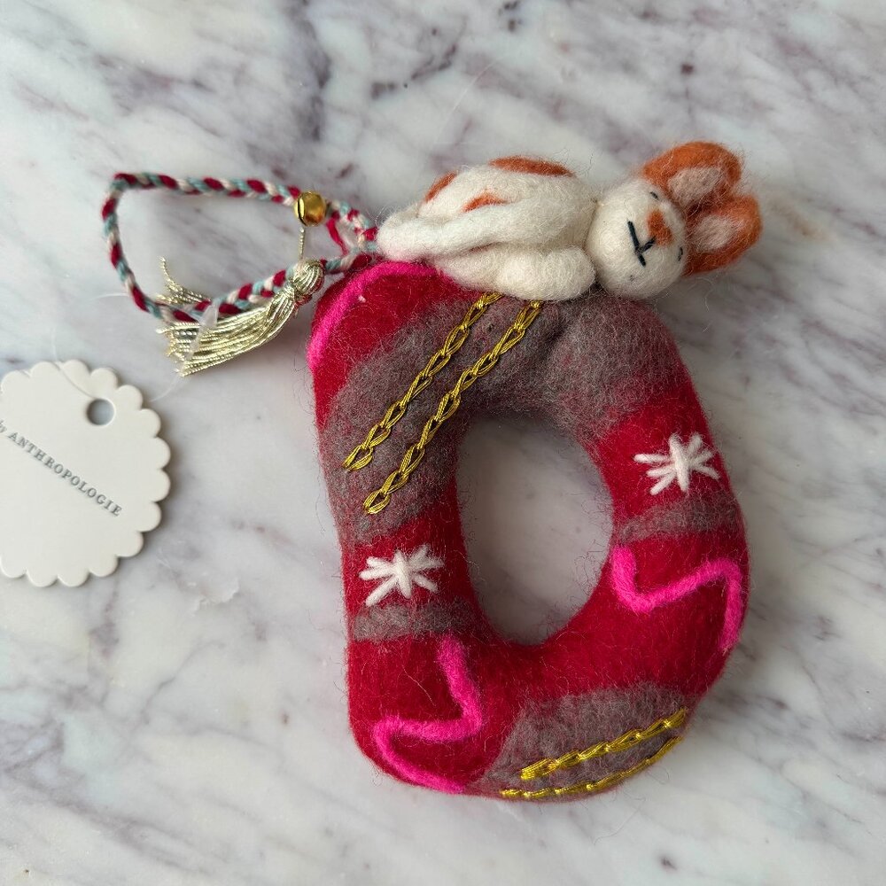 🐶 ANTHROPOLOGIE D Monogram Forest Friends Felt Christmas Ornament Dog